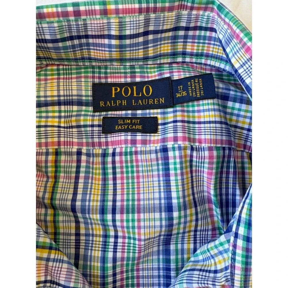 Polo Ralph Lauren Multicolor Plaid Button Down Shirt Mens 17 34/35 Long Sleeve
